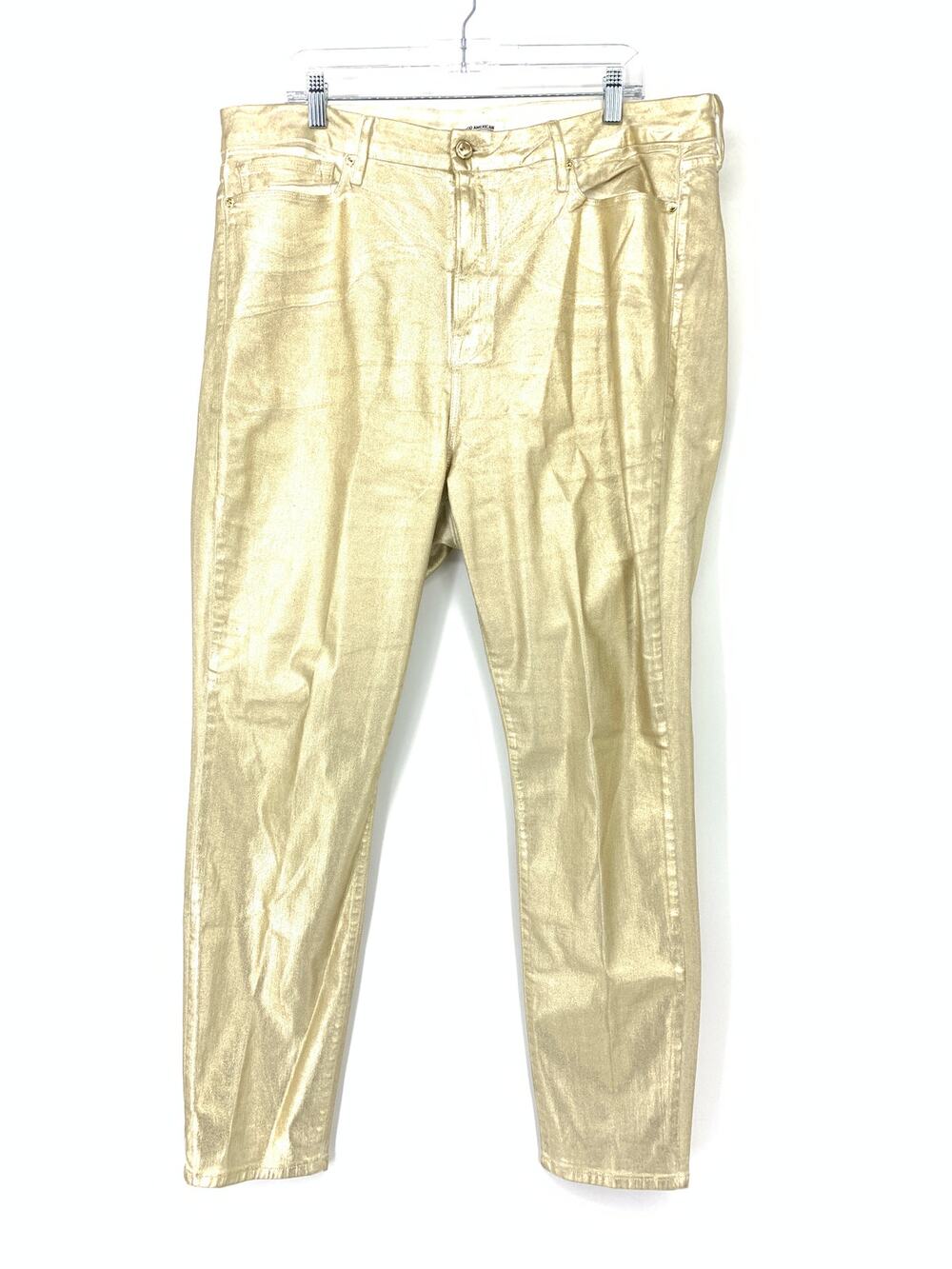 Good American Jeans Women's Size 22 High Rise Good Legs Denim Gold Metallic